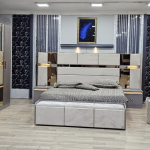 CHAMBRE A COUCHER ARMOIRE 6 BATTANTS 6 PIÈCES GRIS PUSAT 5023