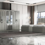 CHAMBRE A COUCHER 2 LITS JUMEAUX 6 BATTANTS 4 PIÈCES GRIS CLAIR EMA TWIN
