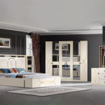 CHAMBRE A COUCHER ARMOIRE 6 BATTANTS 7 PIÈCES BEIGE 6194A