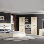CHAMBRE A COUCHER ARMOIRE 6 BATTANTS 6 PIÈCES MARRON BEIGE ANKA