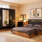 CHAMBRE À COUCHER 6 BATTANTS 5 PIÈCES – NOIR DORÉ HERMES CAC014 3217