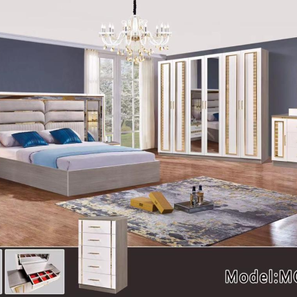 CHAMBRE À COUCHER 6 BATTANTS 6 PIÈCES – GRIS BLANC MC606