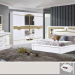 Chambre à coucher complète MC181 – Blanc (5 pièces, 6 battants)